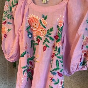 Sundance Pink Blouse with Colorful Embroidery
